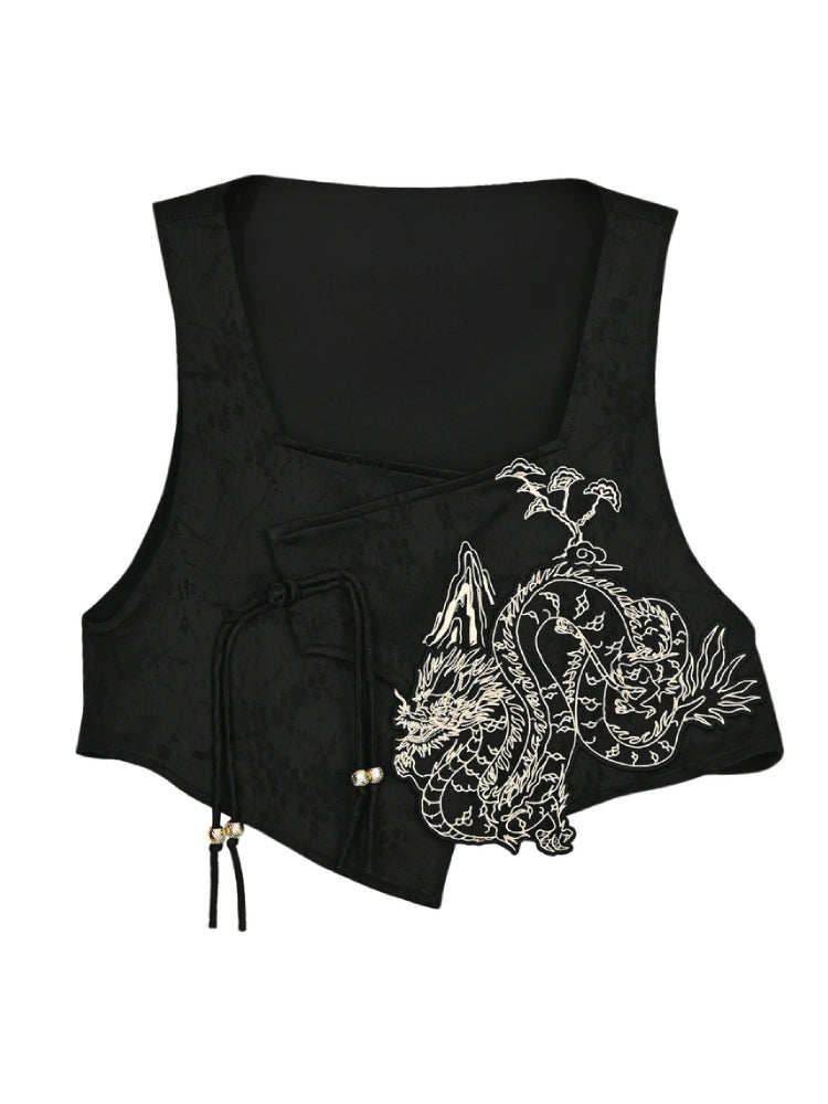 Cloud Dragon Chinese Style Embroidered Textured Vest-ntbhshop