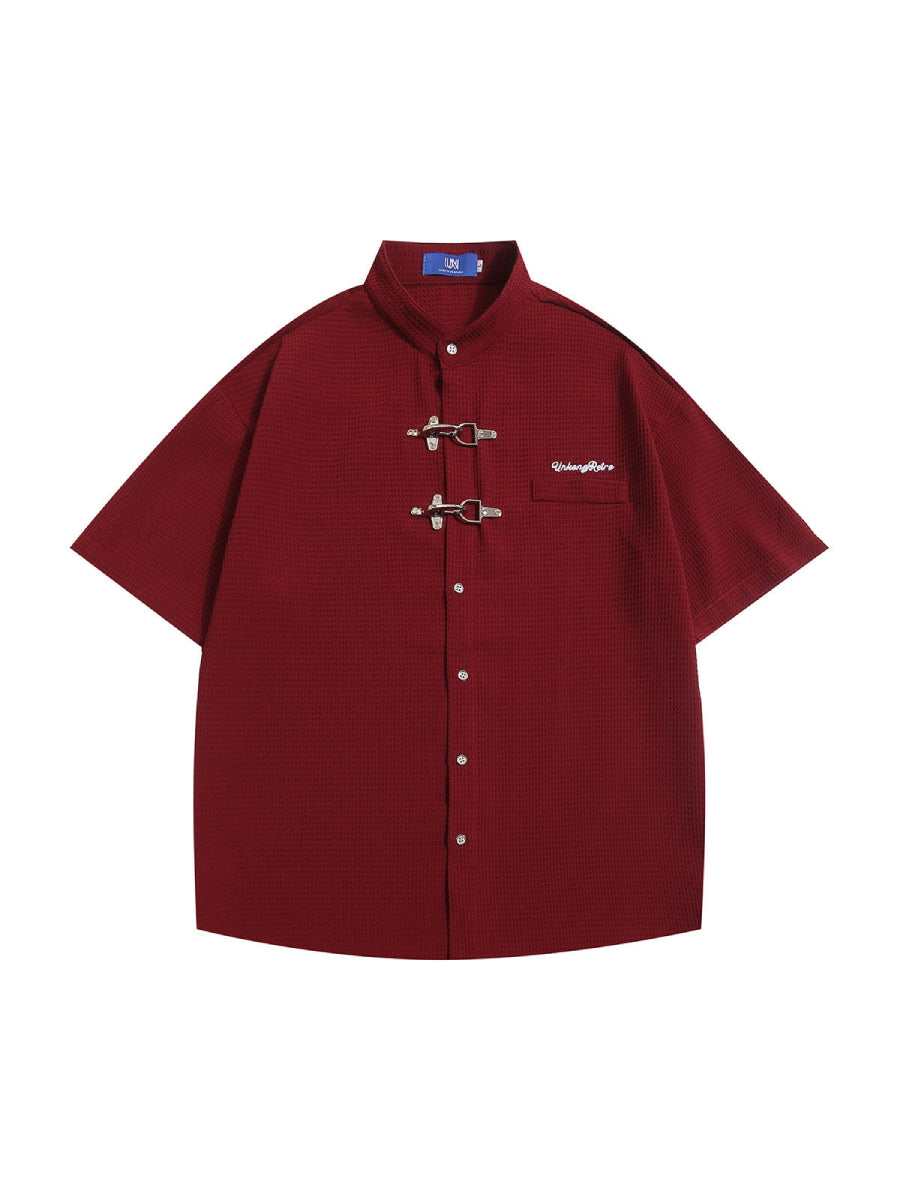 Crimson Toggle Waffle Shirts-Tops-ntbhshop
