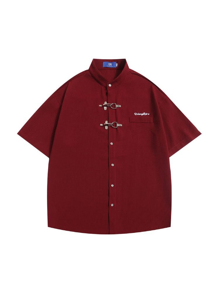 Crimson Toggle Waffle Shirts-Tops-ntbhshop