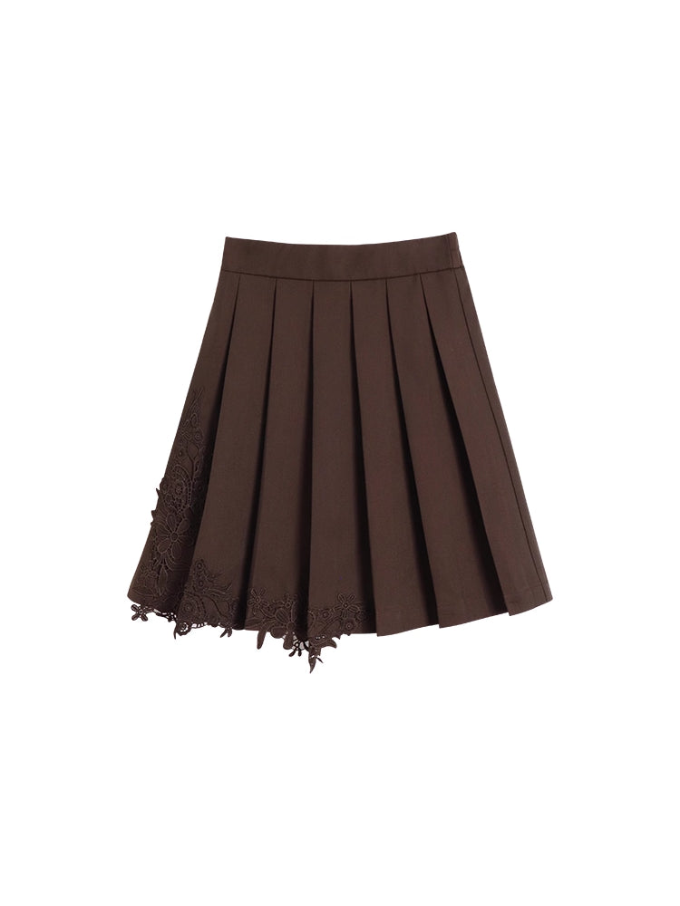 Fernlace Vintage Brown Pleated Skirt-Bottoms-ntbhshop