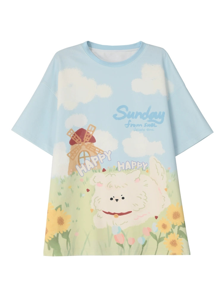 Happy Puppy Printed Short Sleeve Tee-ntbhshop