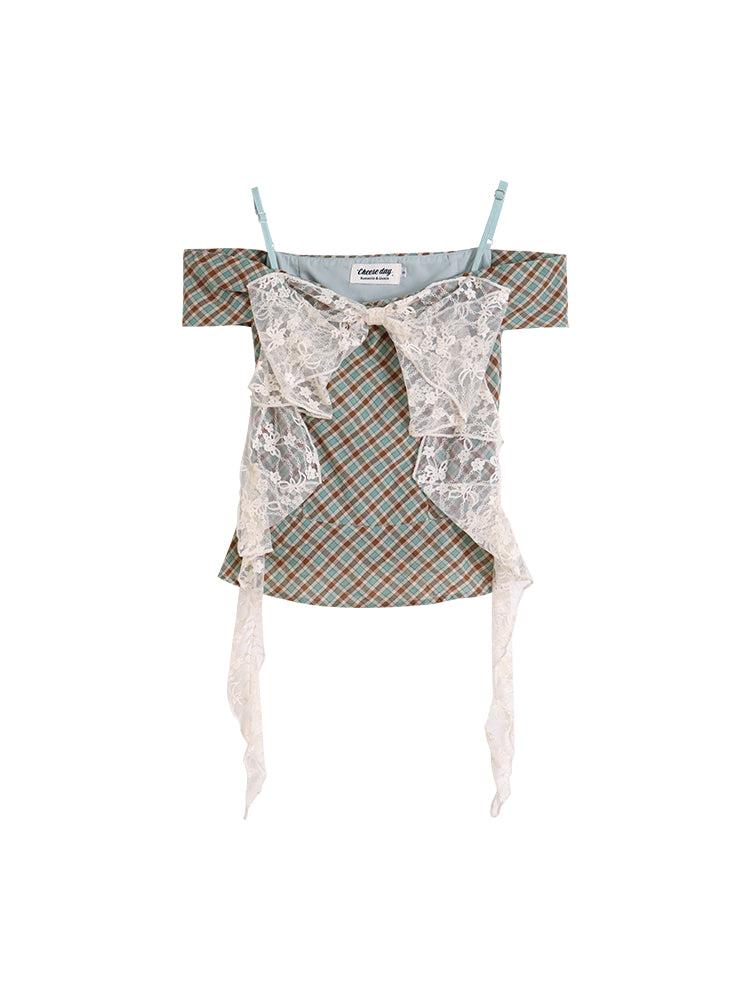 Willow Check Mesh Bow Plaid Cami-ntbhshop