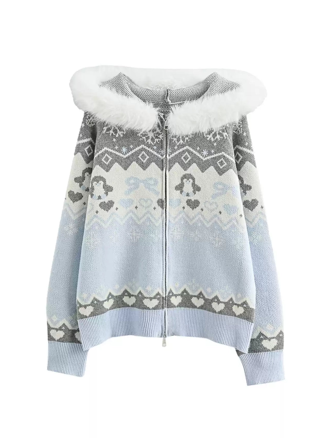 Cloud Heart Fair Isle Knit Jacket-Outerwear-ntbhshop