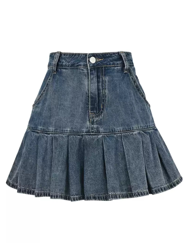 Denim Frame Pleat Skirt-Bottoms-ntbhshop