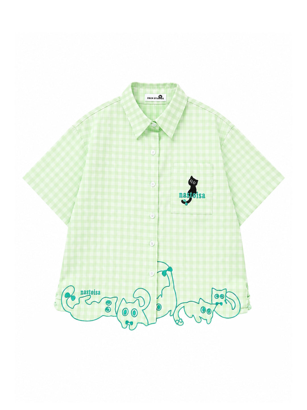 Whimsy Kitty Gingham Shirts-Tops-ntbhshop