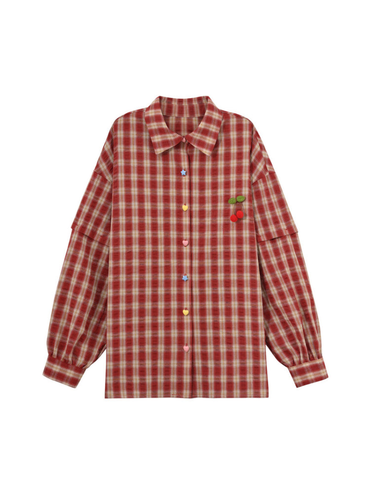 Dopamine Fruit Plaid Shirt Jackets-Tops-ntbhshop