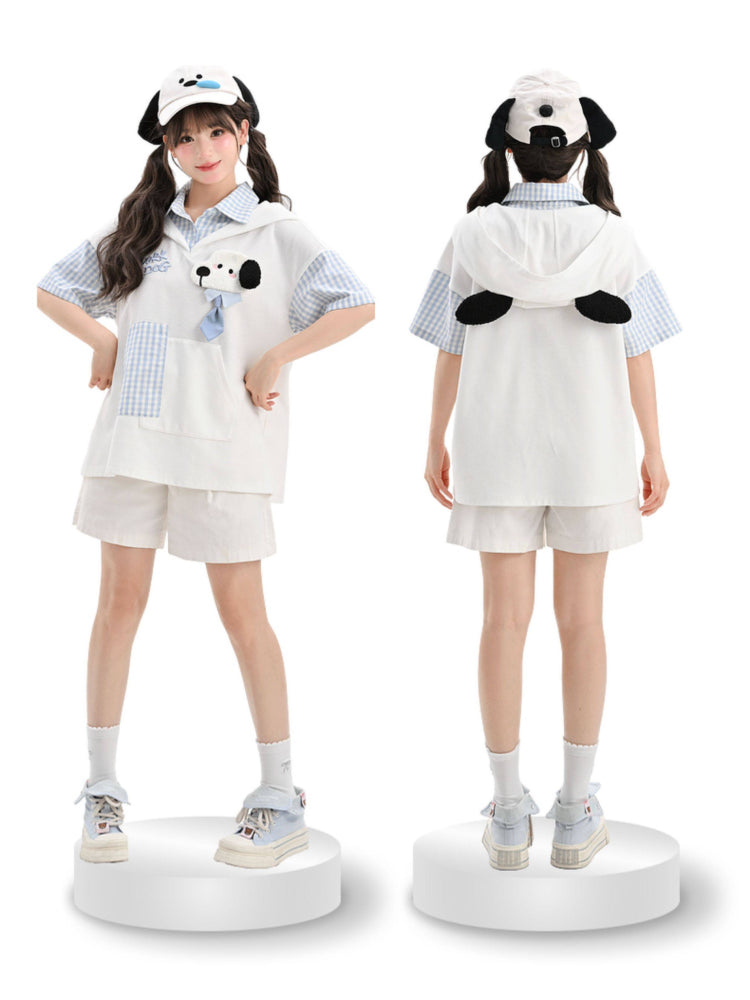 Milk Puppy Plaid Hoodie Tee-Tops-ntbhshop