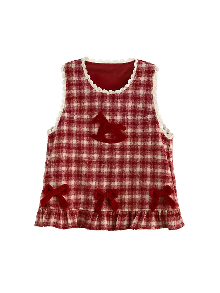 Cherry Check Rocking Pony Vest & Short-Outerwear-ntbhshop