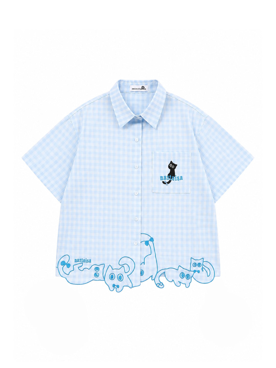Whimsy Kitty Gingham Shirts-Tops-ntbhshop