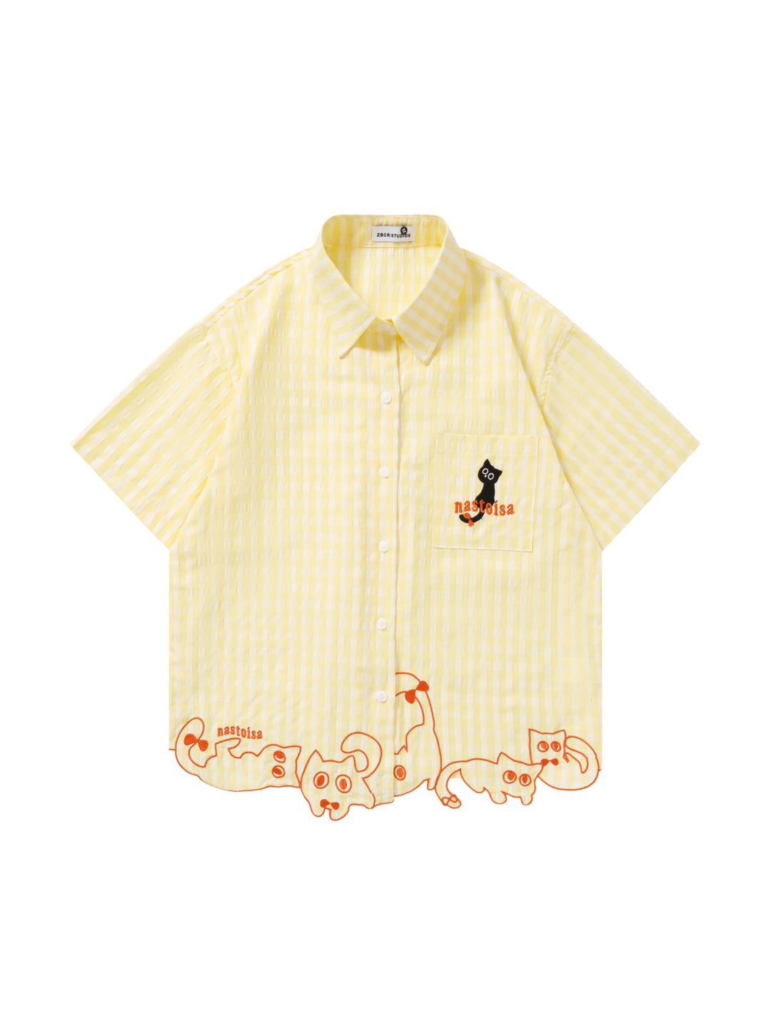 Whimsy Kitty Gingham Shirts-Tops-ntbhshop
