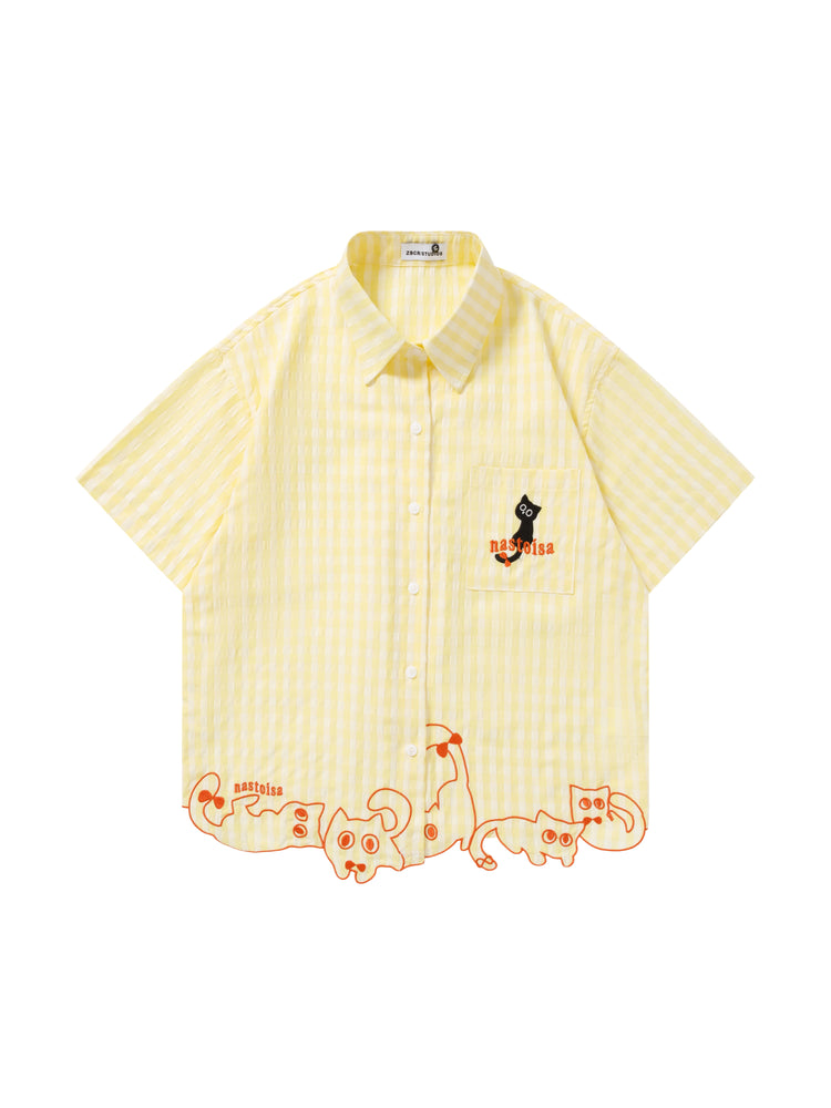 Whimsy Kitty Gingham Shirts-Tops-ntbhshop