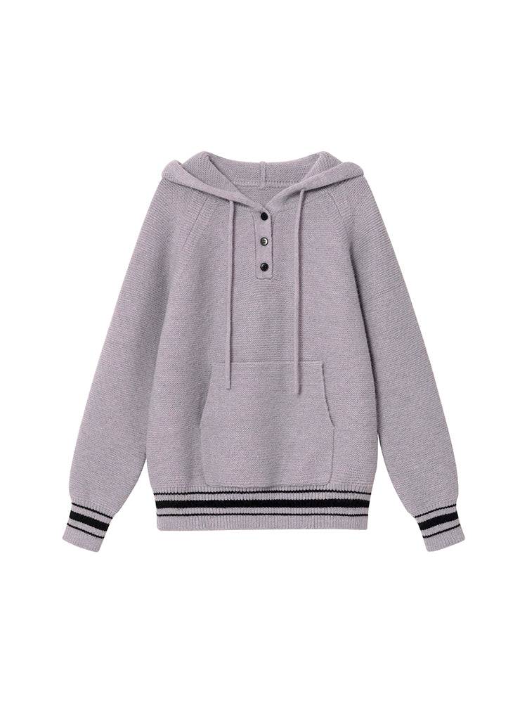 Relaxed Revival Loose Contrast Pullover Knit Hoodie-ntbhshop