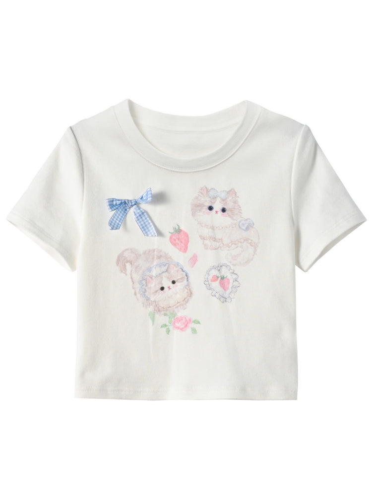 Strawberry Kitty Crop Top & Tee-Tops-ntbhshop