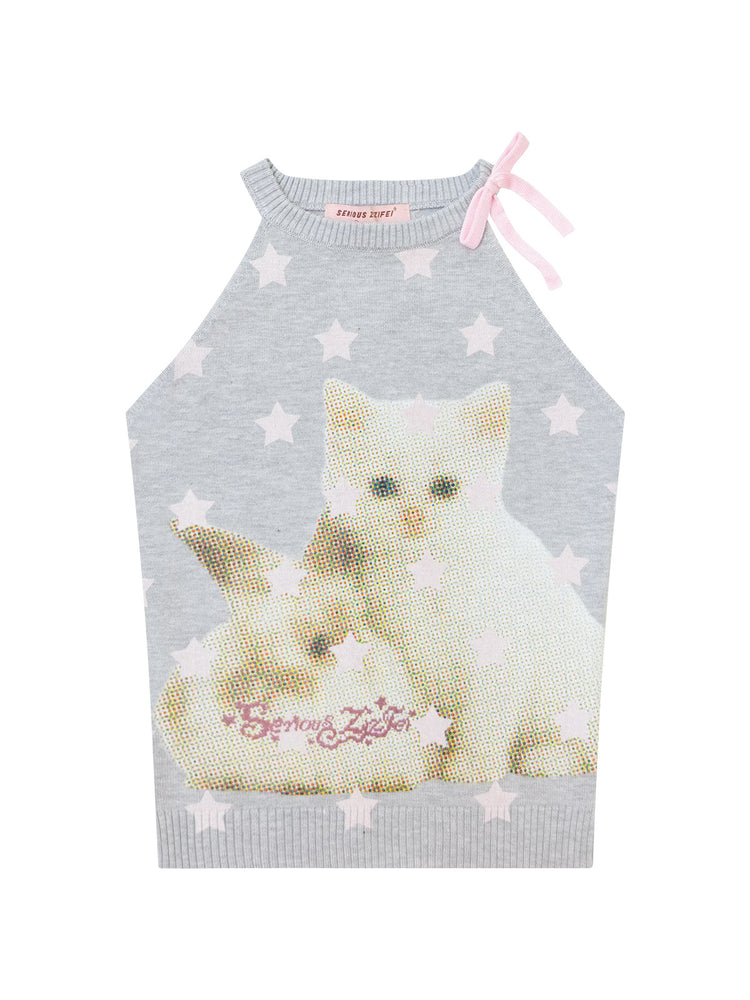 Star Catcher Cat Knit Vests-Tops-ntbhshop
