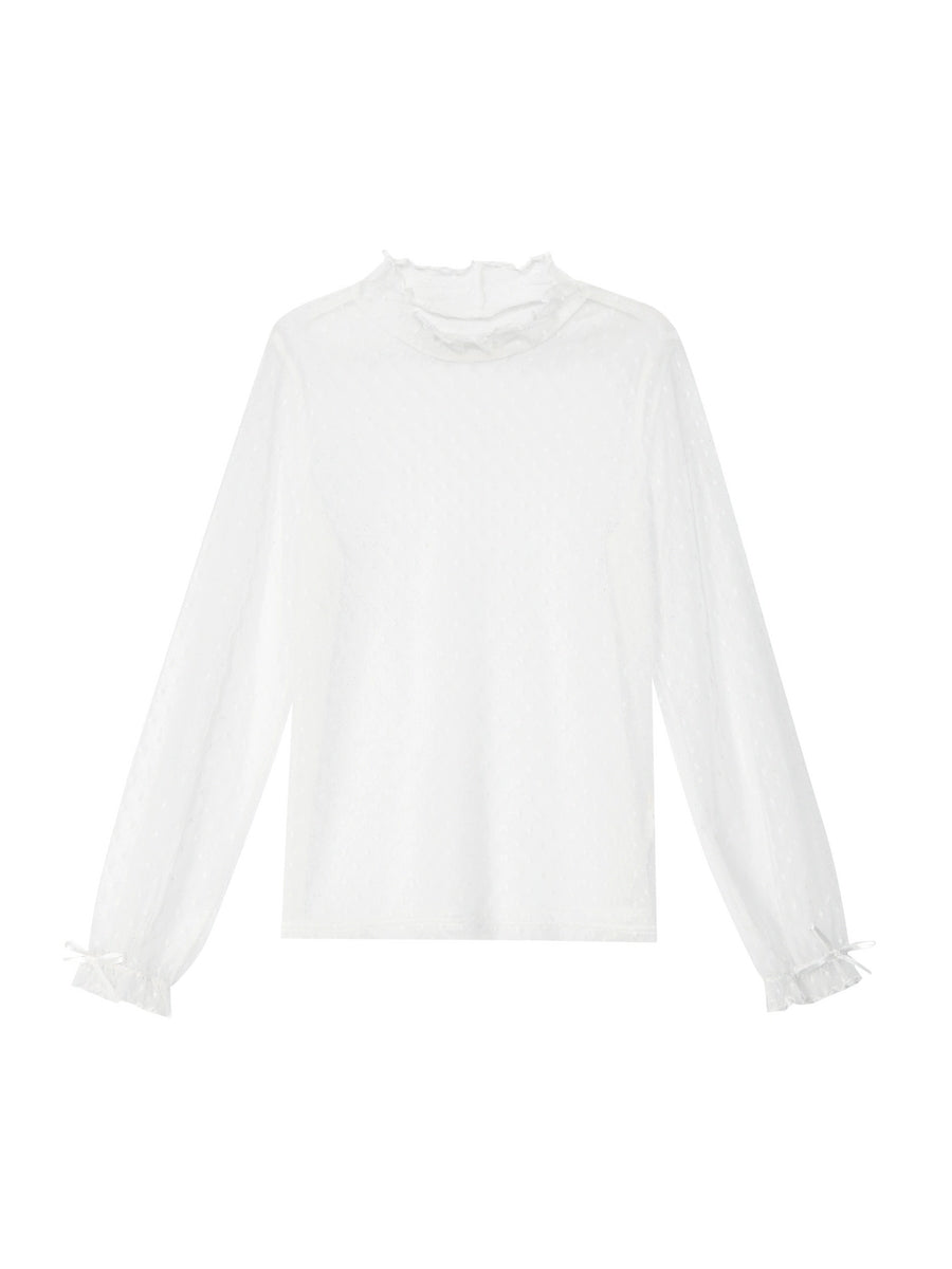 Dainty Dots Sweet Long-Sleeved High Neck Mesh Top-ntbhshop