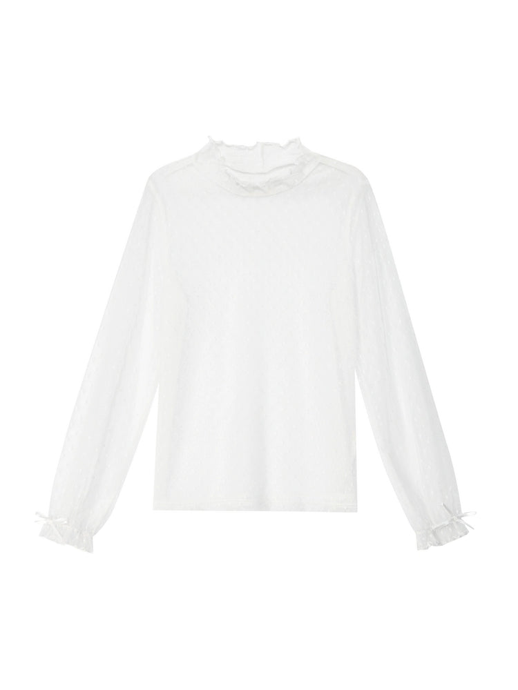 Dainty Dots Sweet Long-Sleeved High Neck Mesh Top-ntbhshop