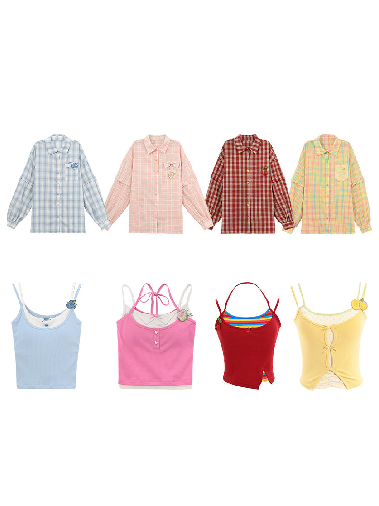 Dopamine Fruit Plaid Shirt Jackets-Tops-ntbhshop