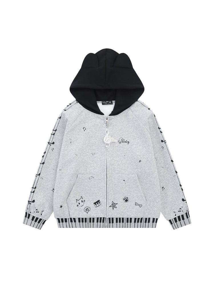 Piano Kitty Knit Hoodies-Outerwear-ntbhshop