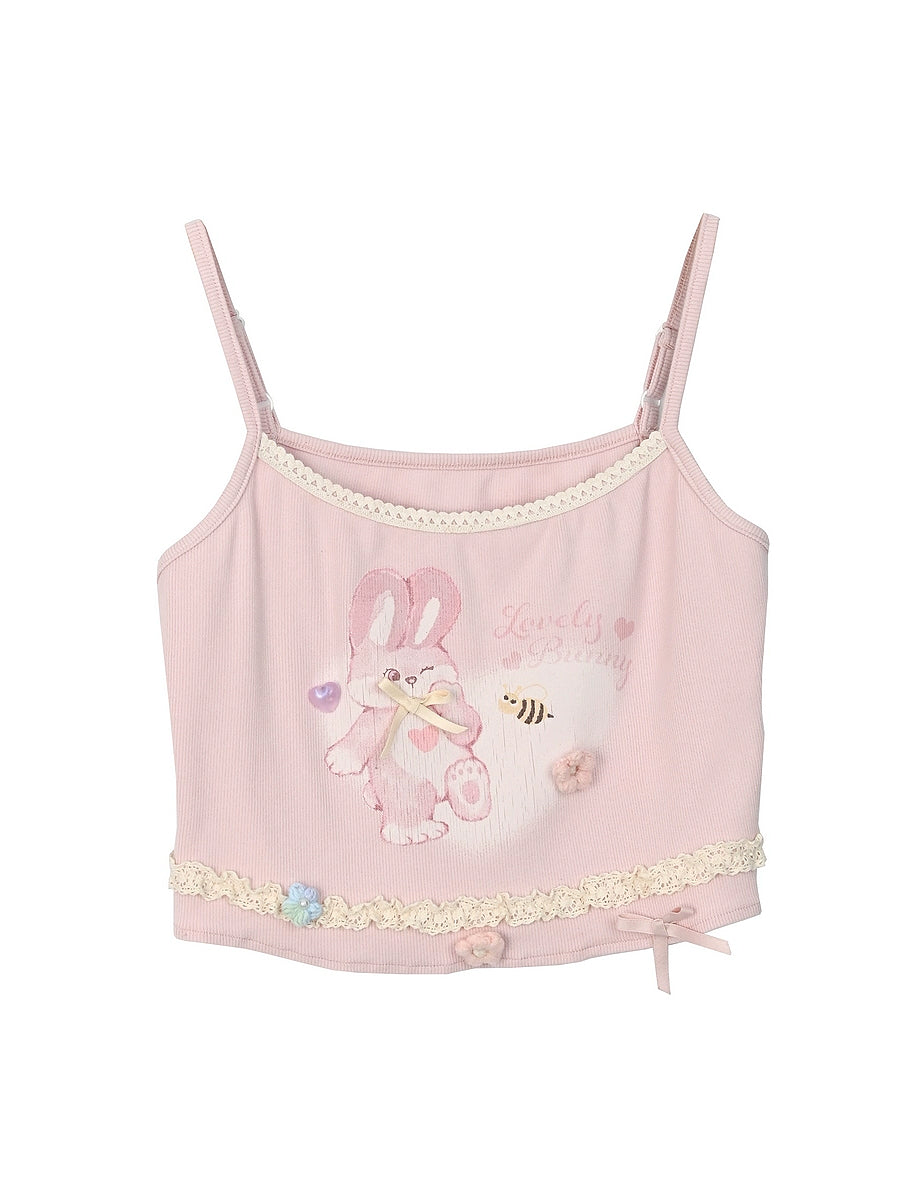 Lovely Bunny Sweet Suspender Sleeveless Crop Tops-ntbhshop