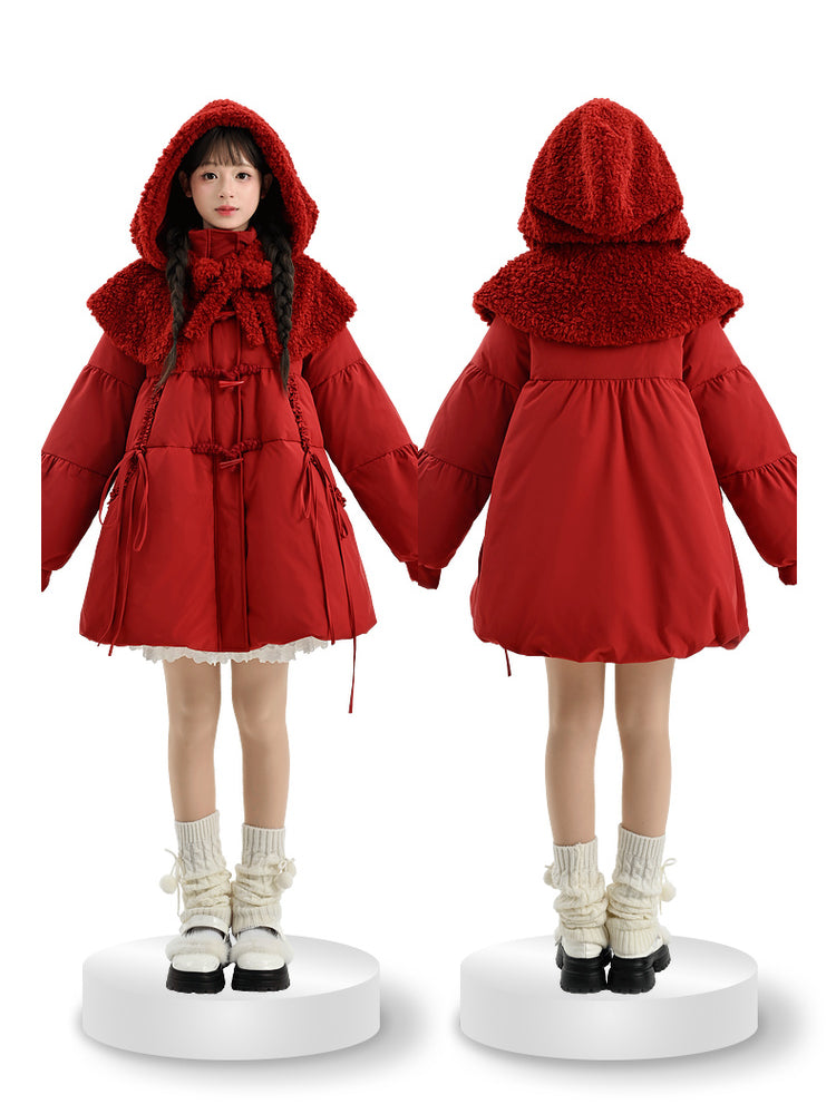 Little Red Riding Hood Down Coat with Detachable Hood-ntbhshop