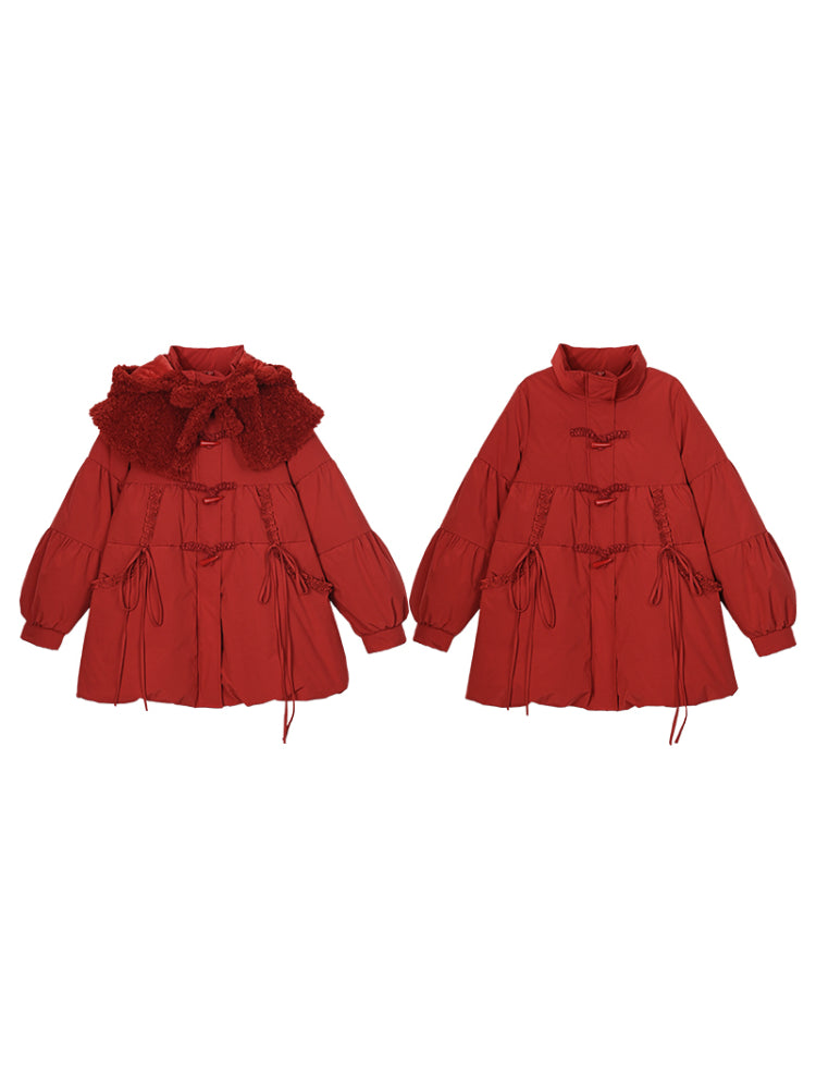 Little Red Riding Hood Down Coat with Detachable Hood-ntbhshop