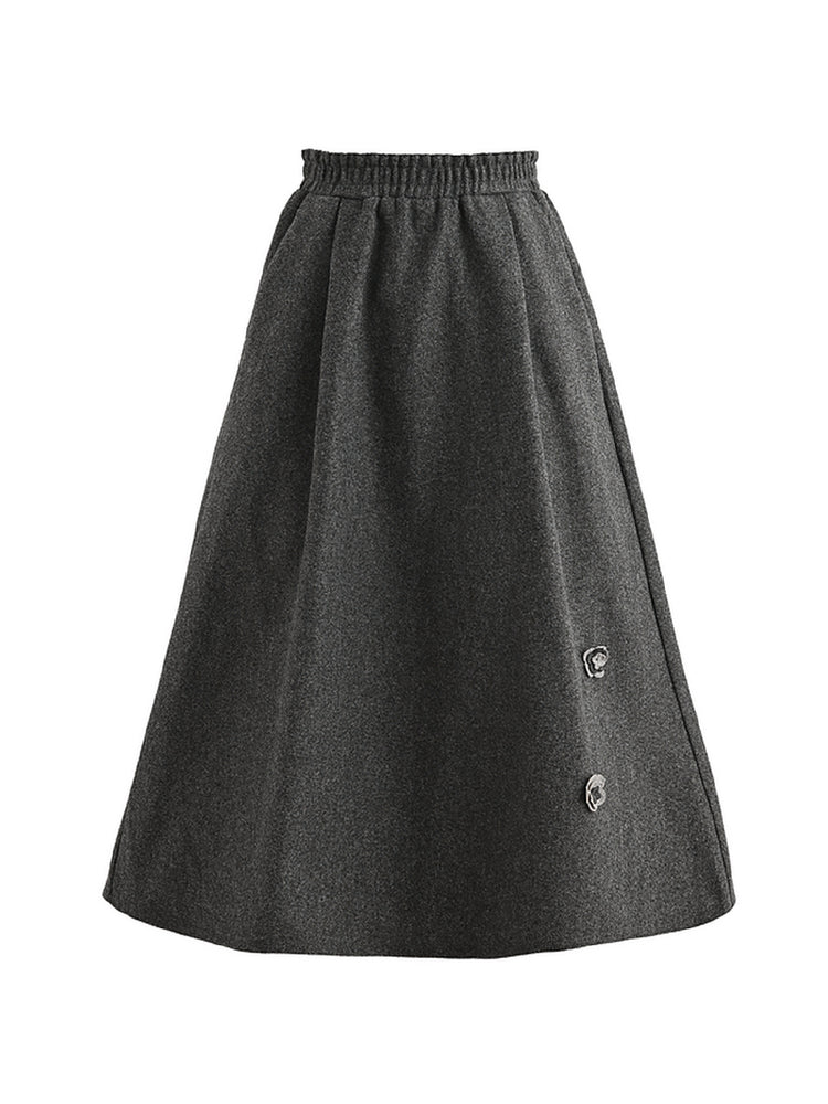 Ink Petal Wool Midi Skirt-ntbhshop
