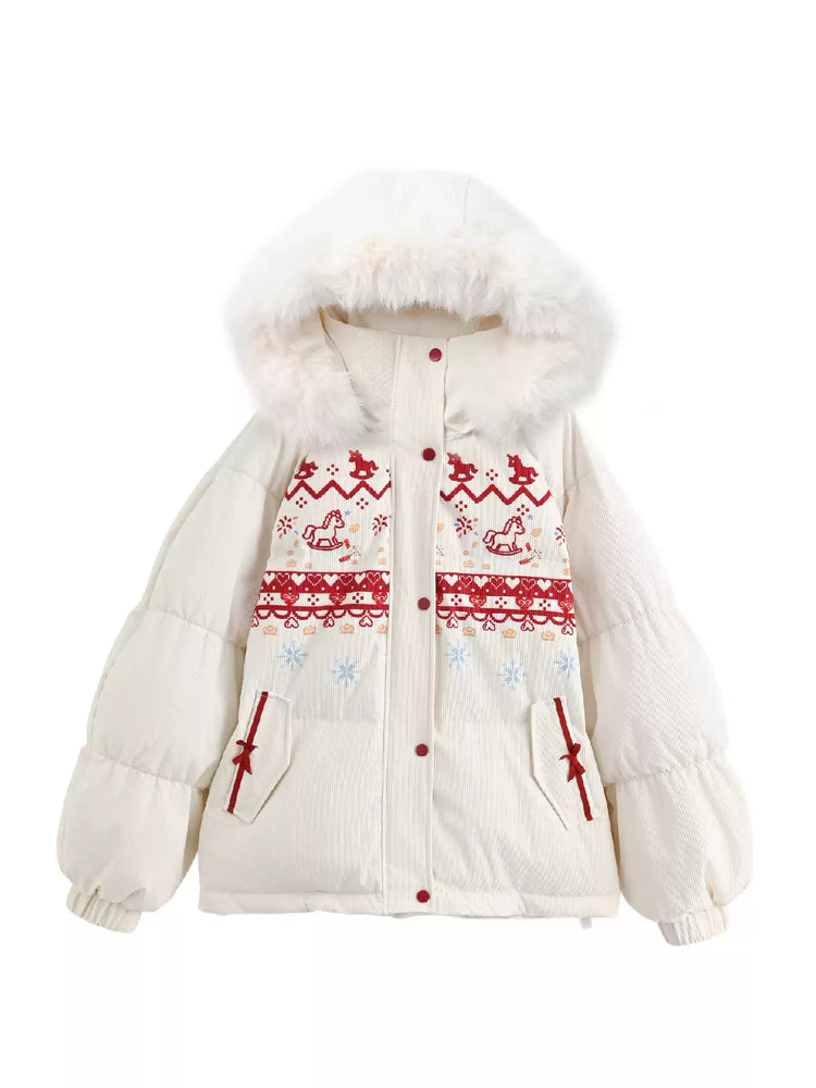 Rocking Pony Ribbon Puffer Jacket-Outerwear-ntbhshop