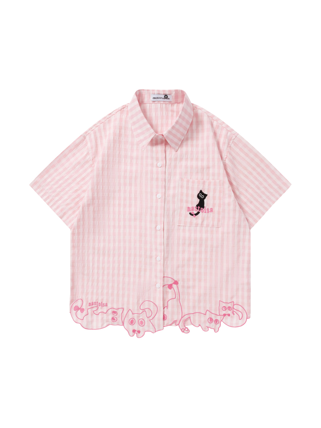 Whimsy Kitty Gingham Shirts-Tops-ntbhshop