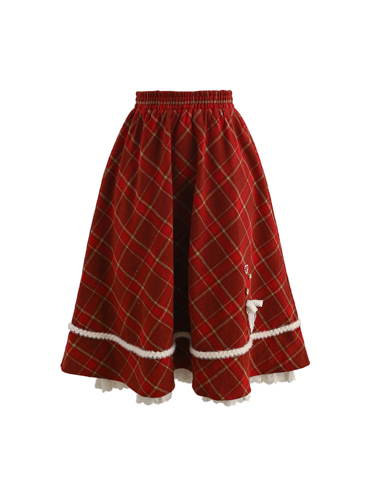 Cranberry Ribbon Christmas Midi Skirt-ntbhshop