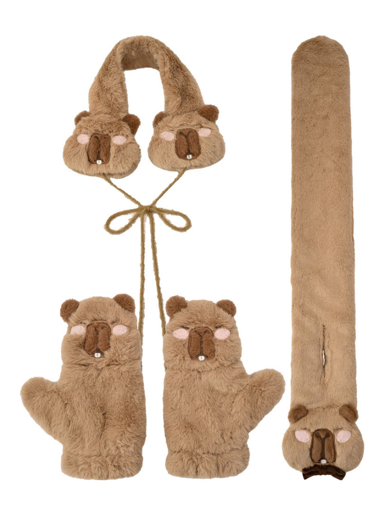 Capybara Cloud Hug Scarf, Earmuffs & Gloves-ntbhshop