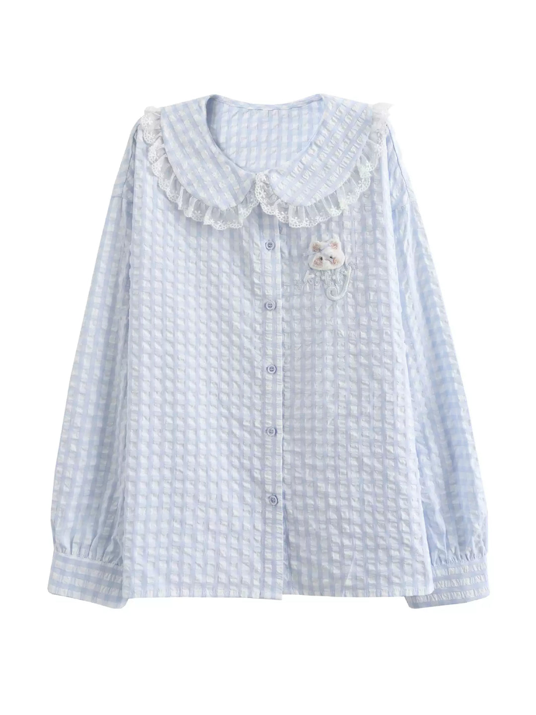 Cloud Kitten Check Doll Shirt-Tops-ntbhshop