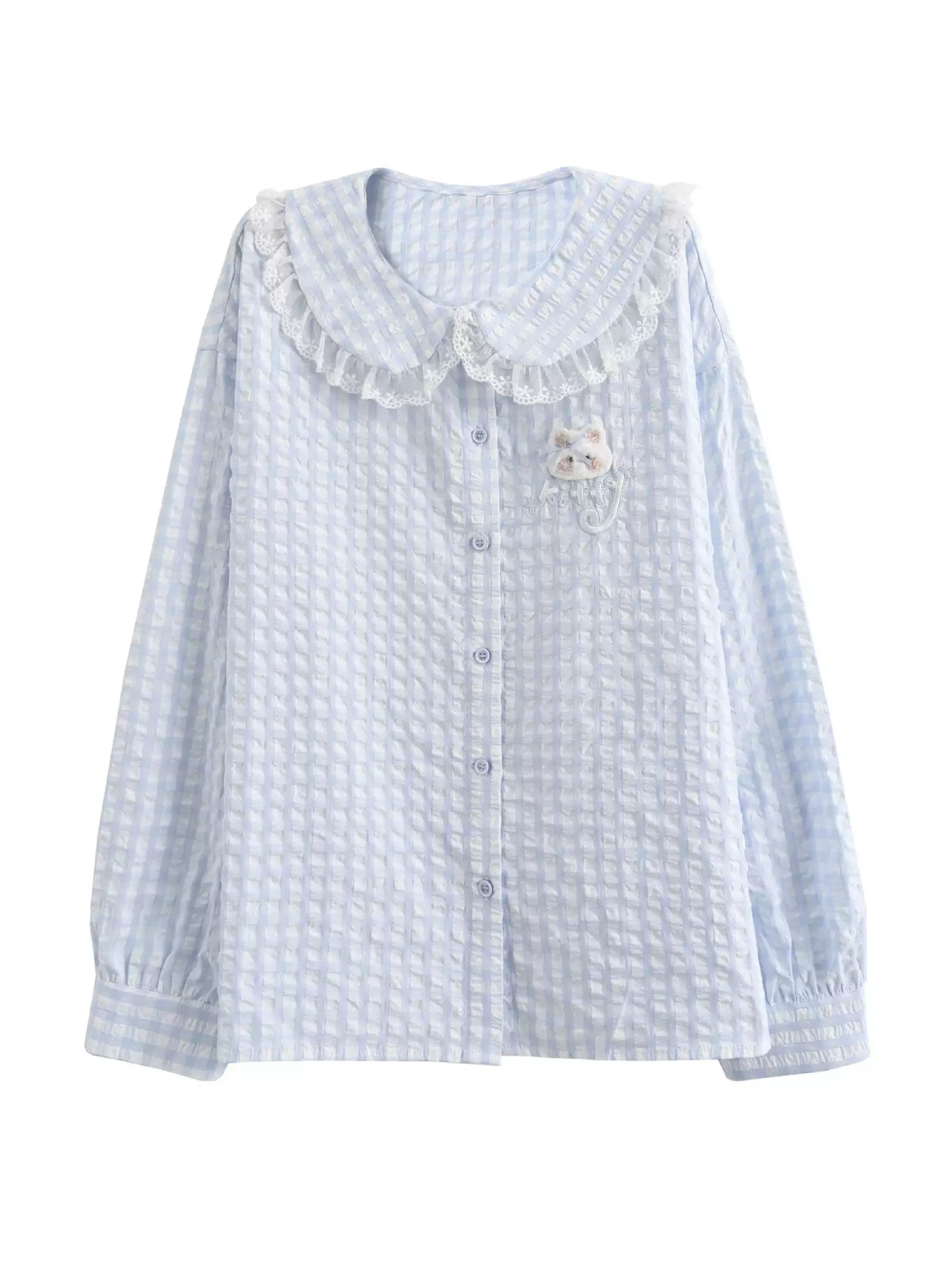 Cloud Kitten Check Doll Shirt-Tops-ntbhshop