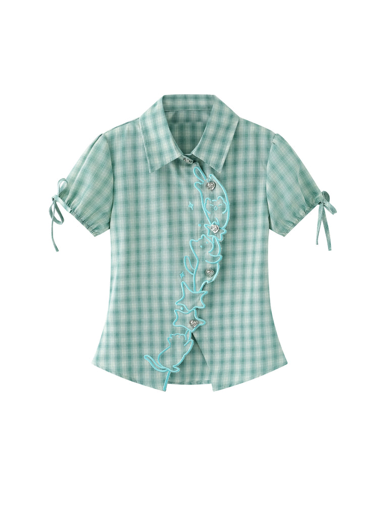 Minty Kitty Babydoll Blouse-Tops-ntbhshop