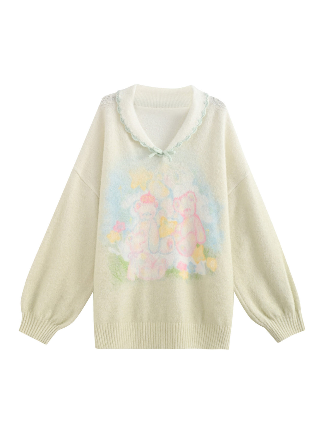 Garden Bear Knit Pullover Sweater-Tops-ntbhshop