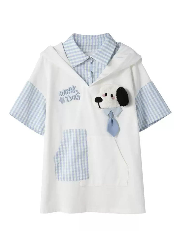 Milk Puppy Plaid Hoodie Tee-Tops-ntbhshop