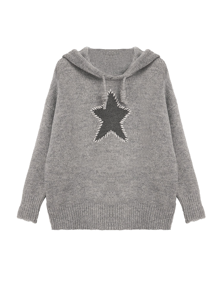 Frosty Starry Patch Knit Hoodies-Tops-ntbhshop
