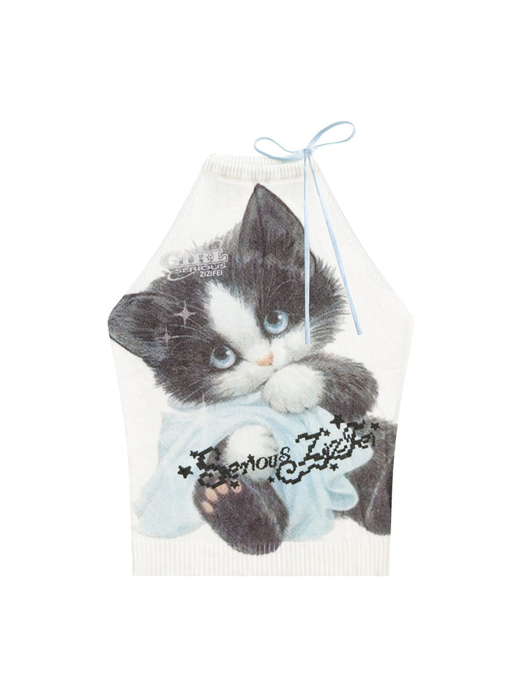 Serious Cat Halter Top-Tops-ntbhshop