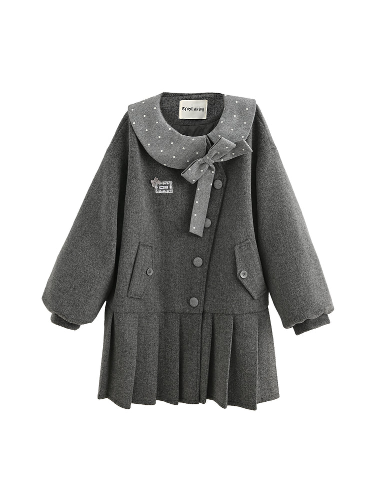Grey Library Bow Woolen Coat-ntbhshop