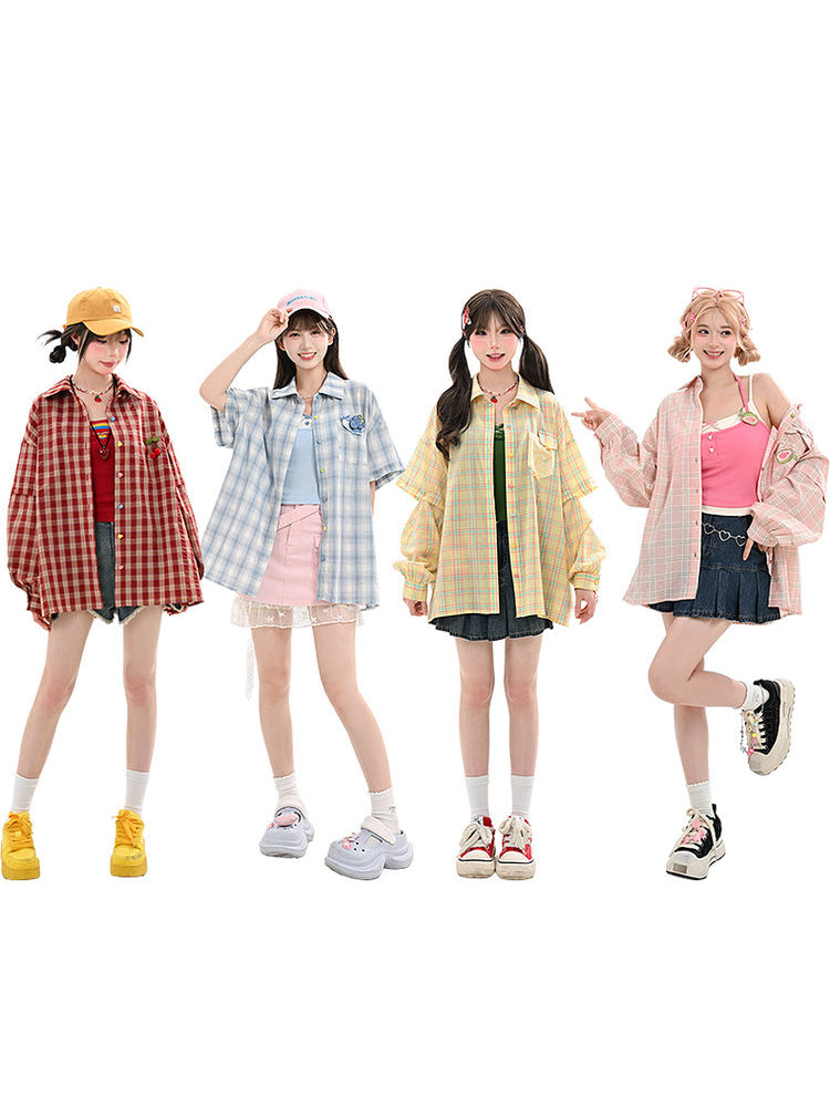 Dopamine Fruit Plaid Shirt Jackets-Tops-ntbhshop
