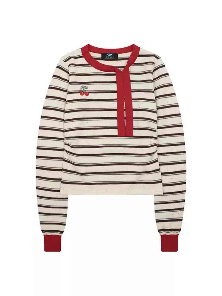 Cherry Cherry Stripe Slim Knit Tops-ntbhshop