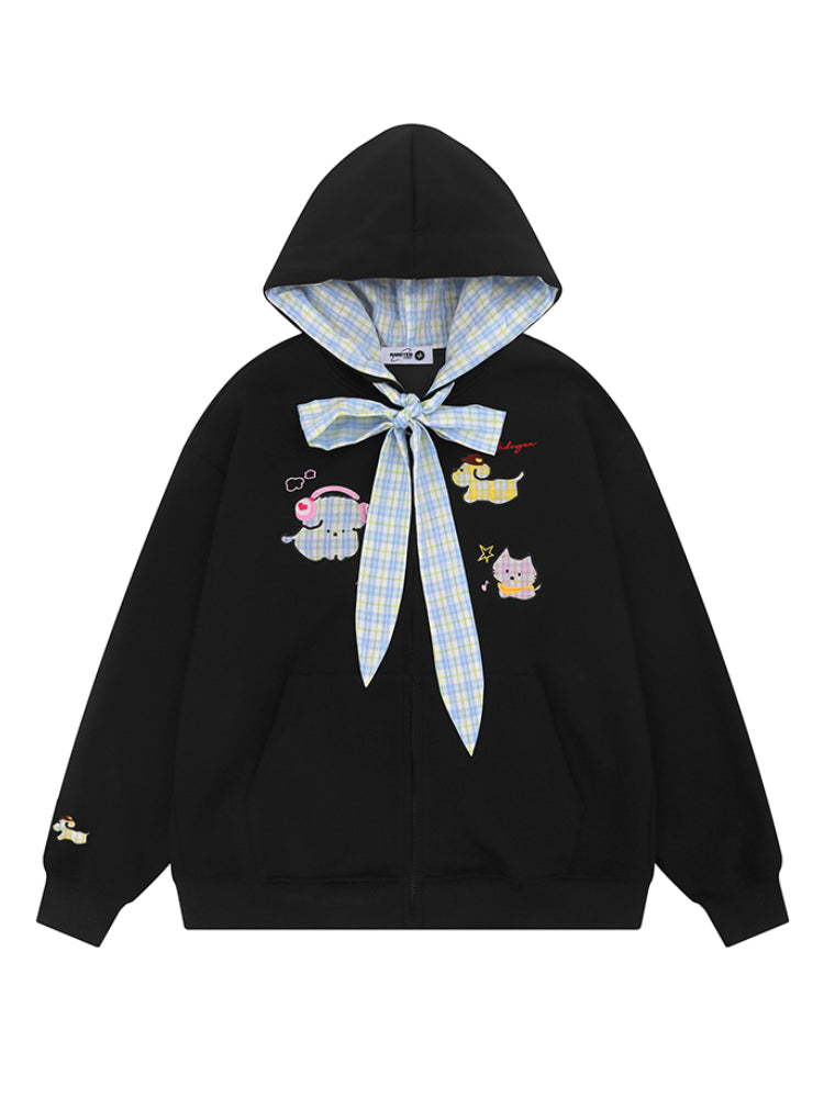 Plaid Ribbon Picnic Hooded Jackets-ntbhshop