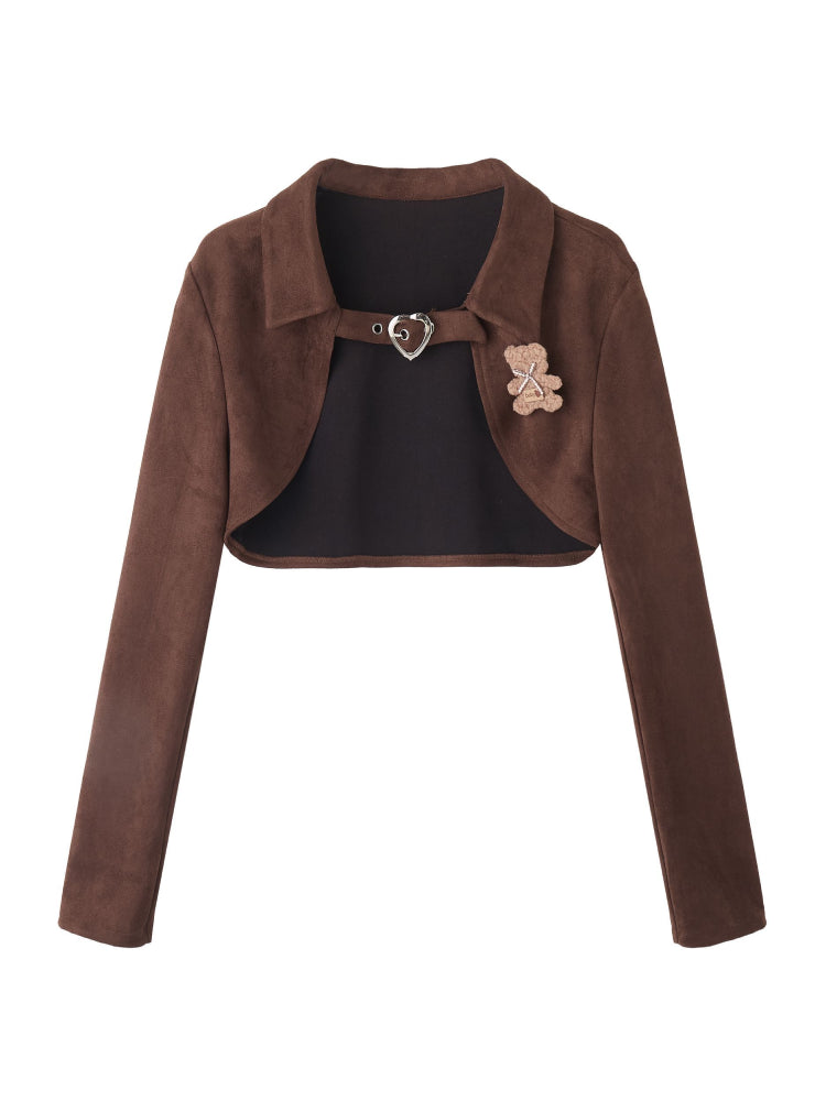 Cappuccino Crop Jacket & Plaid Dress-ntbhshop