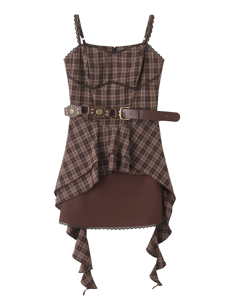 Cappuccino Crop Jacket & Plaid Dress-ntbhshop