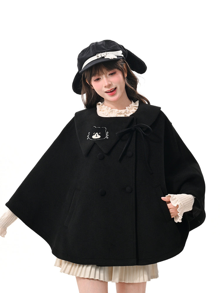 Black Kitten Woolen Cape-ntbhshop