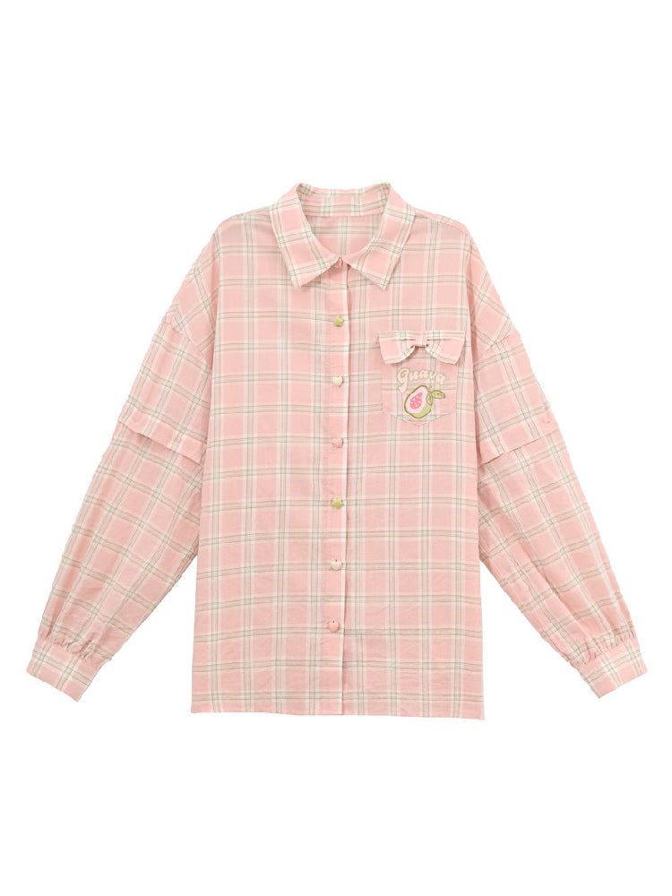 Guava Plaid Shirt Jacket-Tops-ntbhshop