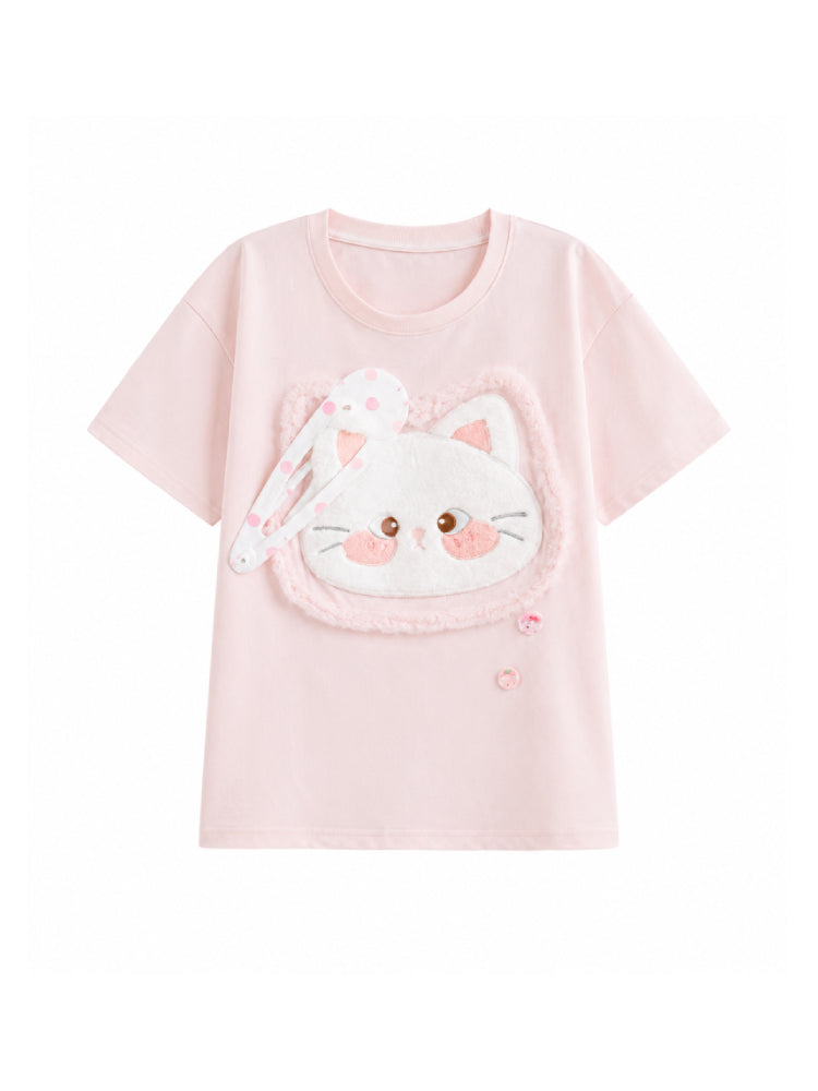 Cloud Kitten Hairpin Tees-Tops-ntbhshop