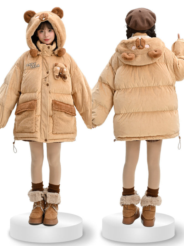 Capybara Snowday Hug Puffer Jacket-Outerwear-ntbhshop