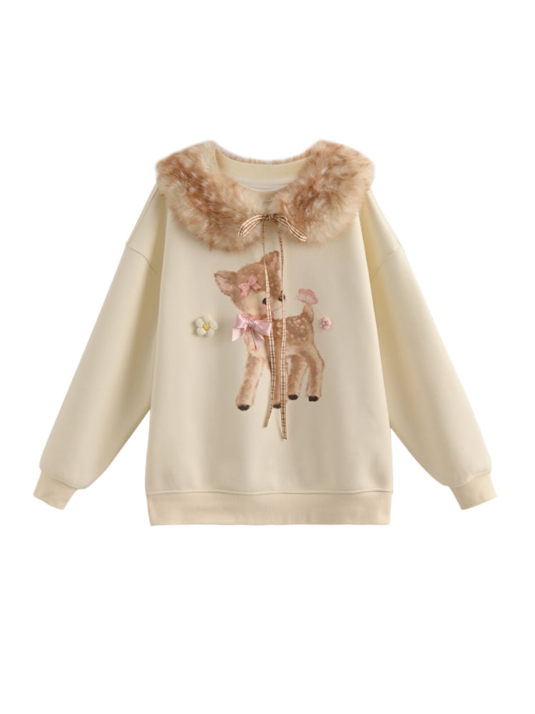 Dear Bambi Fur Collar Sweatshirt-ntbhshop