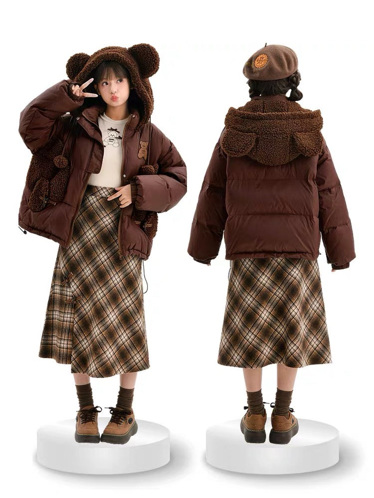 Teddy Plaid Midi Skirt-Bottoms-ntbhshop