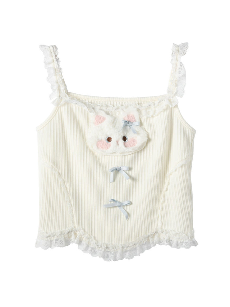 Cloud Kitten Lace Camisole-Tops-ntbhshop